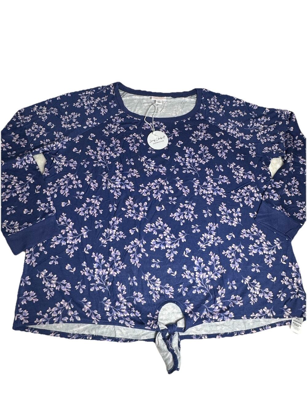 Lacey Chabert Women's Blue Floral Cozy Brushed Tie Front Top Stretch Size 2X NWT